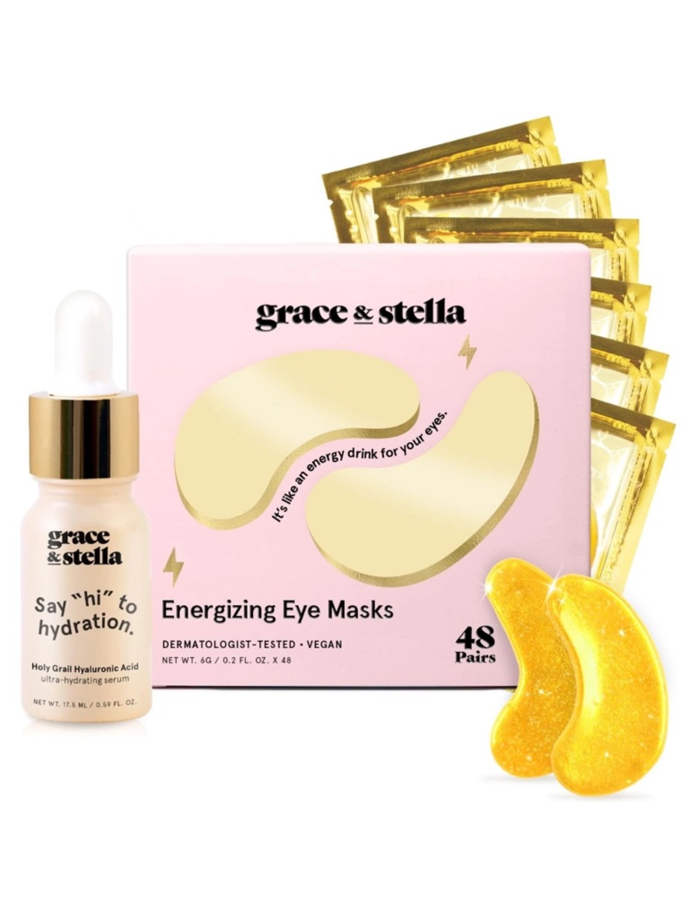 Gift set 48 Grace & Stella Energizing Eye Masks & Holy Grail serum 17.5ml